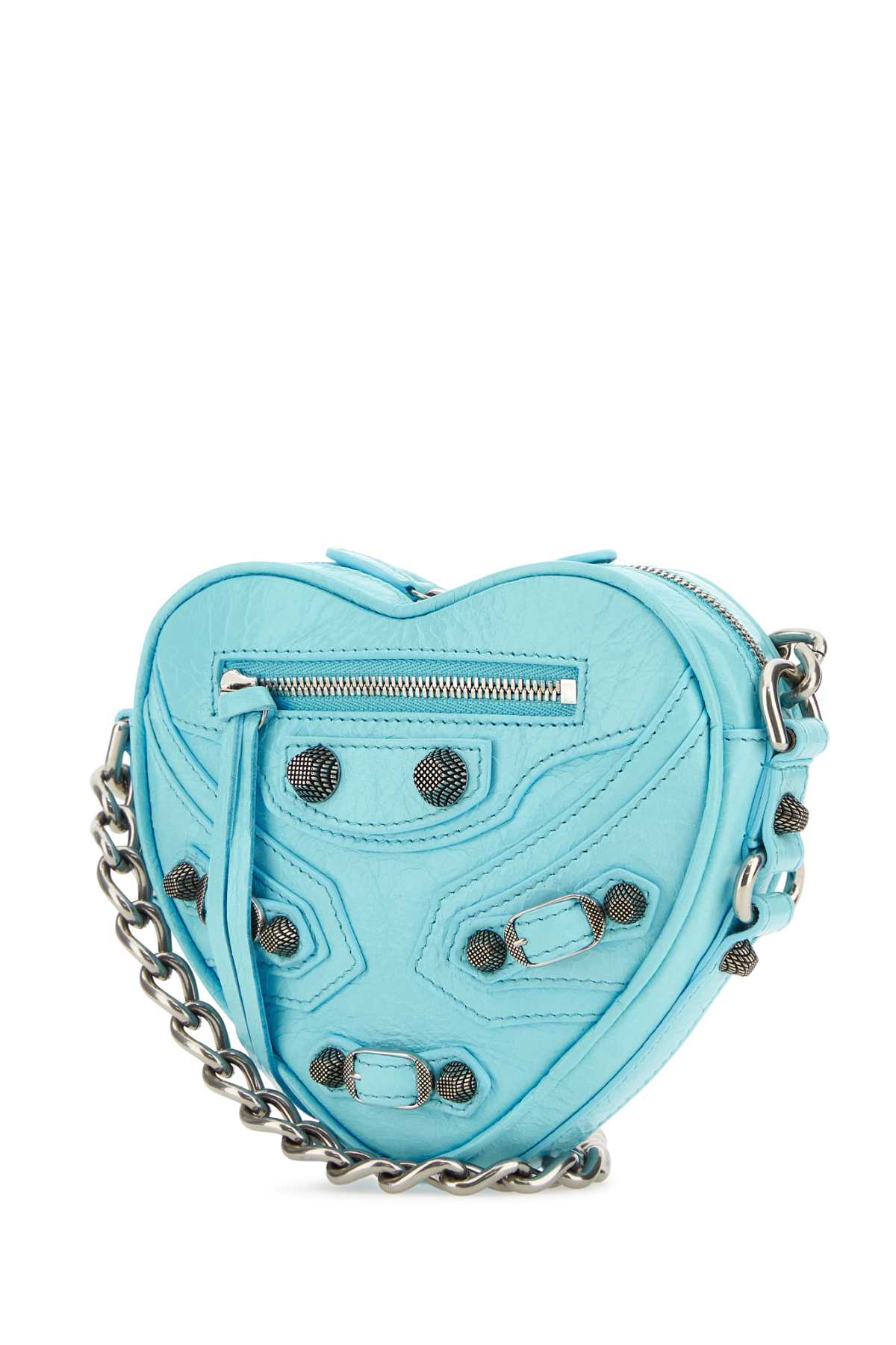 Balenciaga Women Light Blue Leather Mini Le Cagole Heart Crossbody Bag