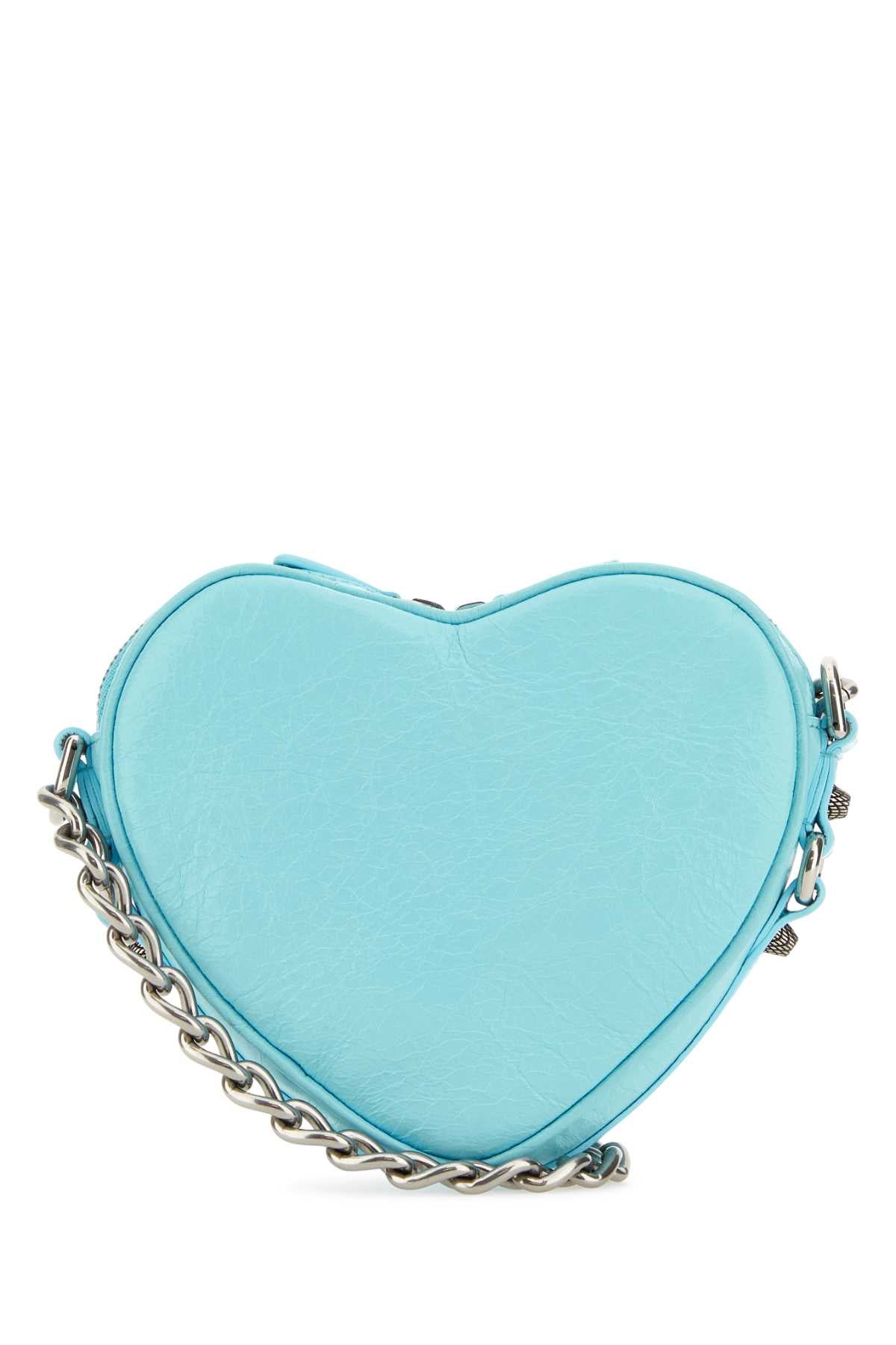 Balenciaga Women Light Blue Leather Mini Le Cagole Heart Crossbody Bag