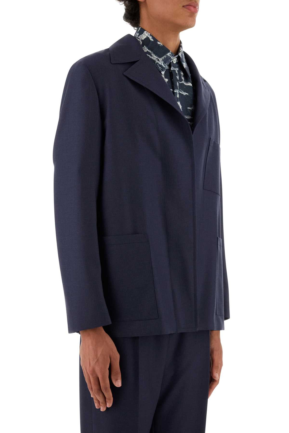 Fendi Men Blue Wool Blazer