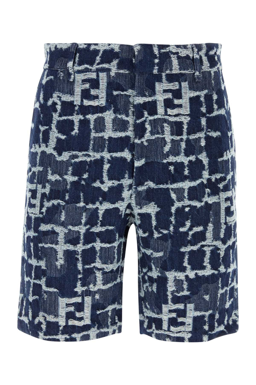Fendi Men Embroidered Denim Bermuda Shorts
