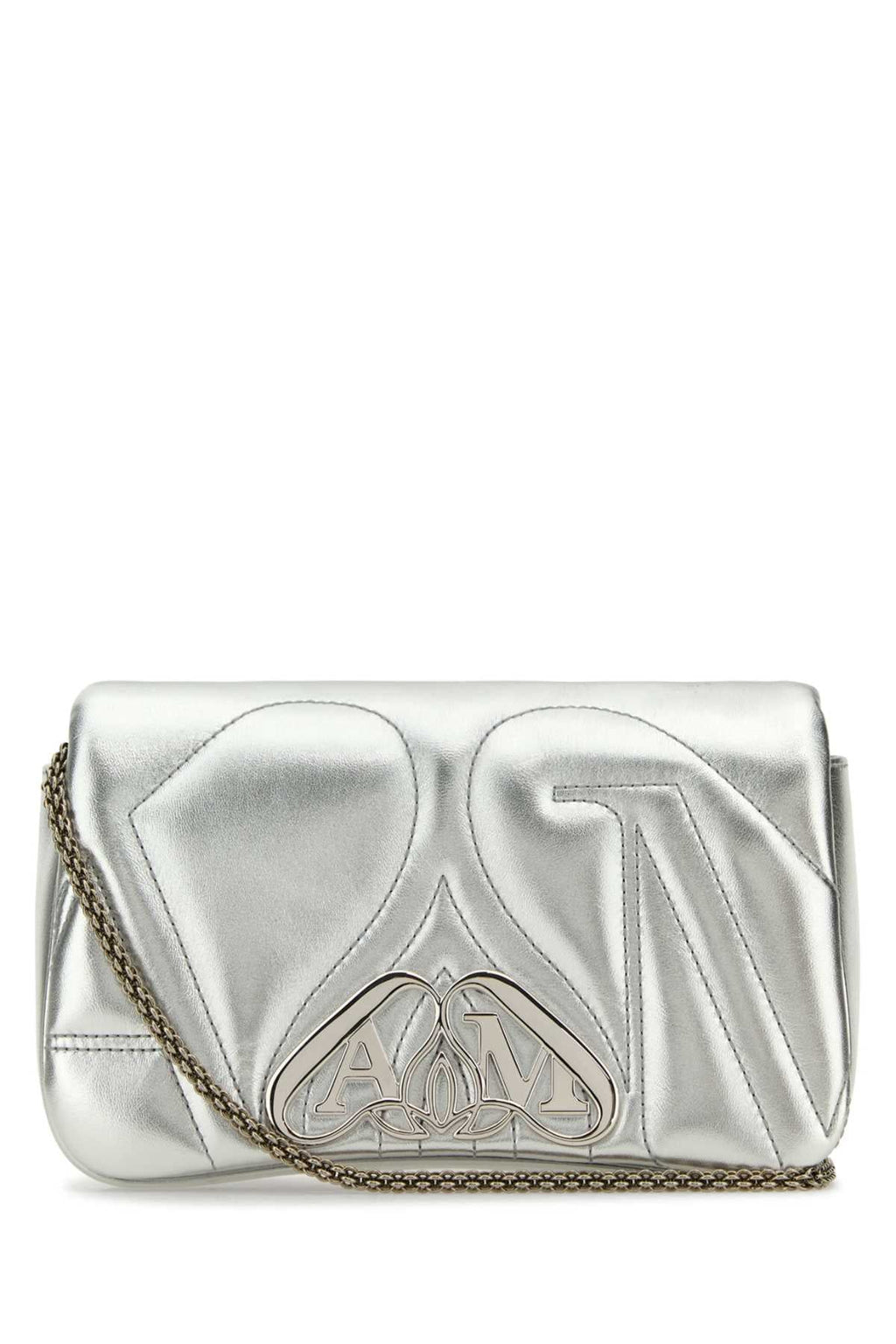 Alexander Mcqueen Women Silver Leather Mini Seal Clutch