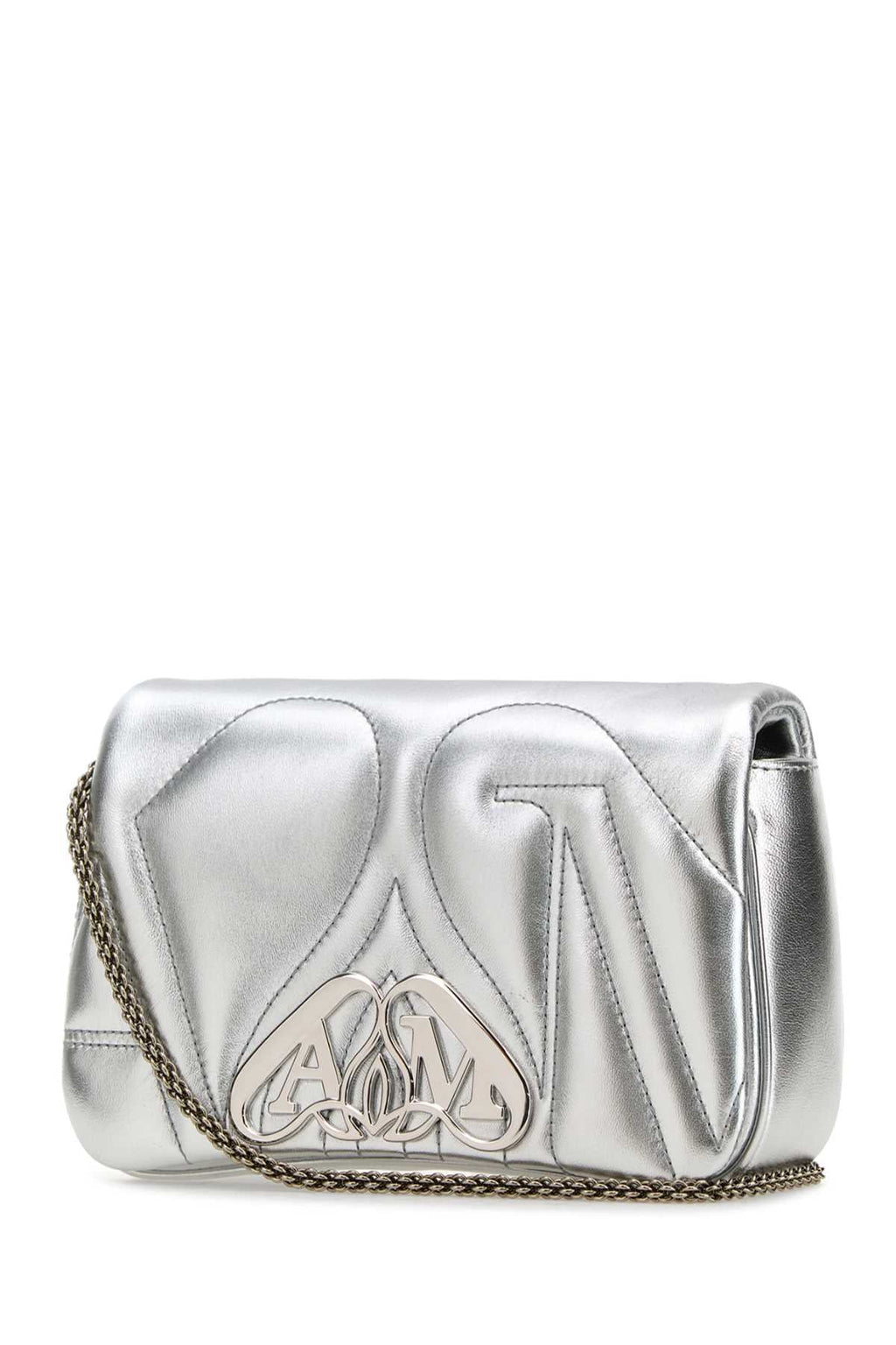 Alexander Mcqueen Women Silver Leather Mini Seal Clutch