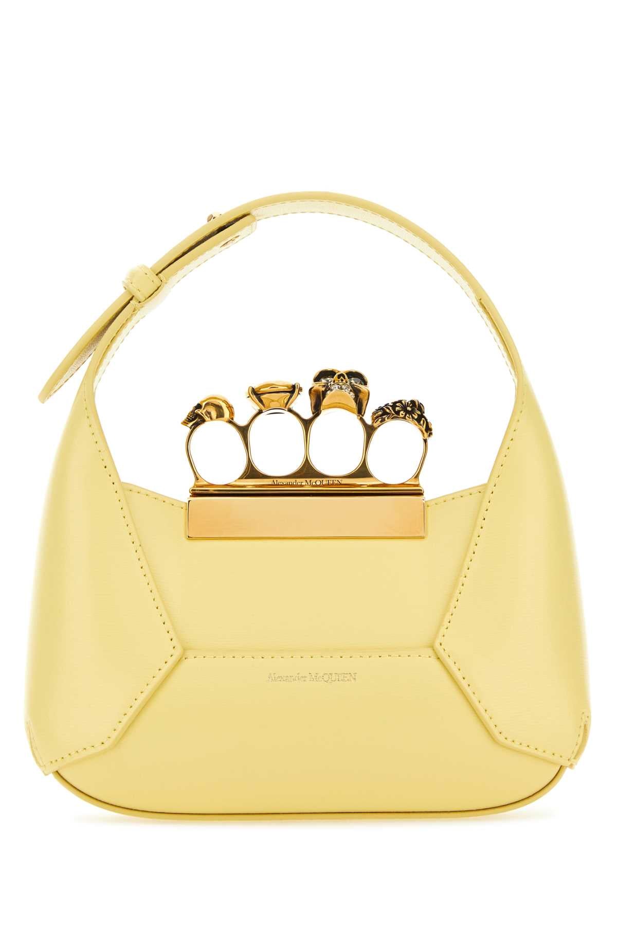 Alexander Mcqueen Women Pastel Yellow Leather Mini Jewellered Hobo Handbag