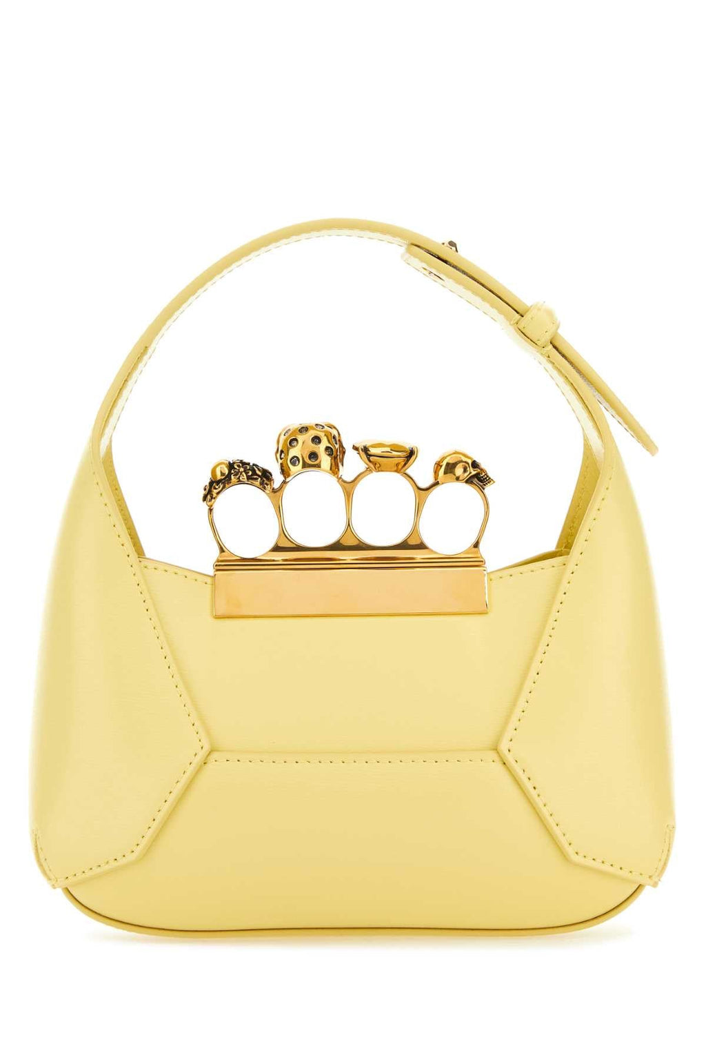Alexander Mcqueen Women Pastel Yellow Leather Mini Jewellered Hobo Handbag