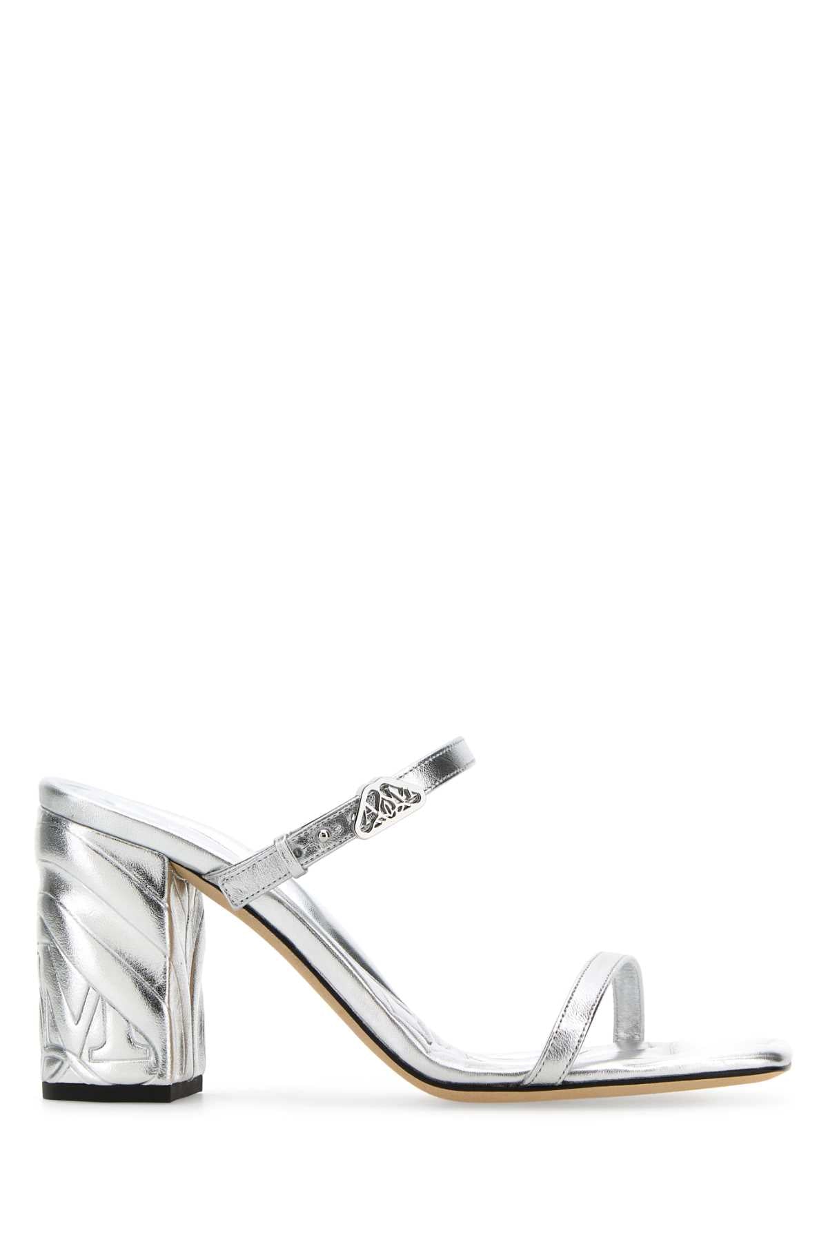 Alexander Mcqueen Women Silver Leather Seal Mules