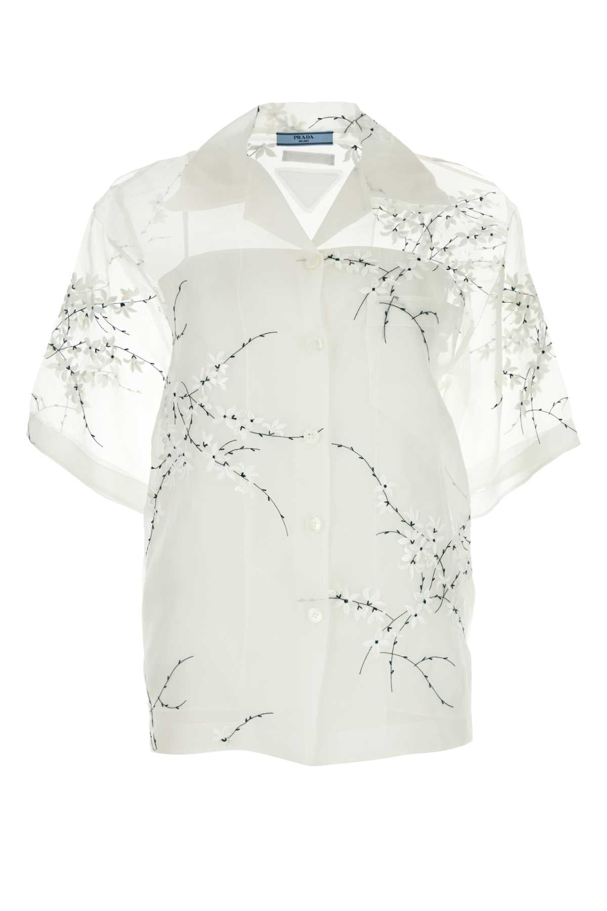Prada Women White Silk Blend See-Through Shirt