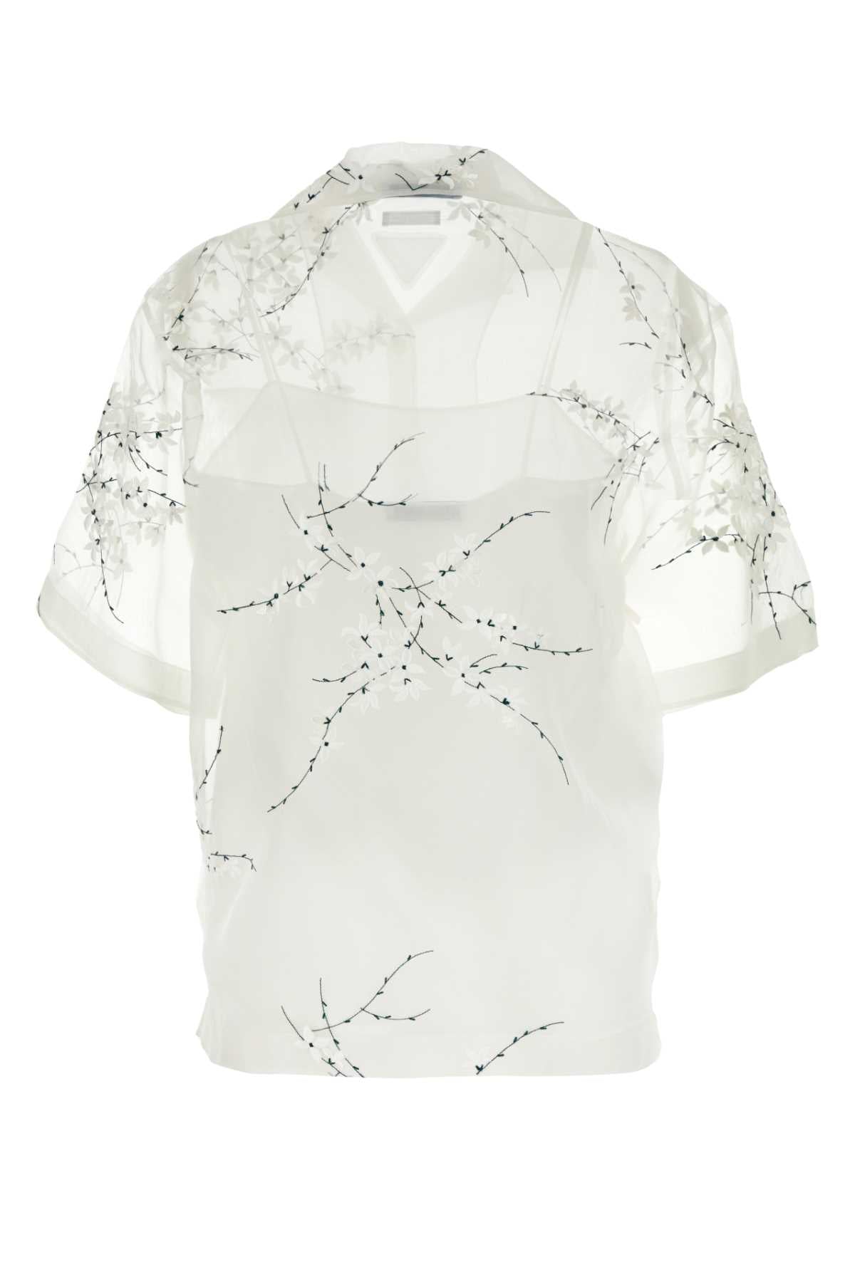 Prada Women White Silk Blend See-Through Shirt