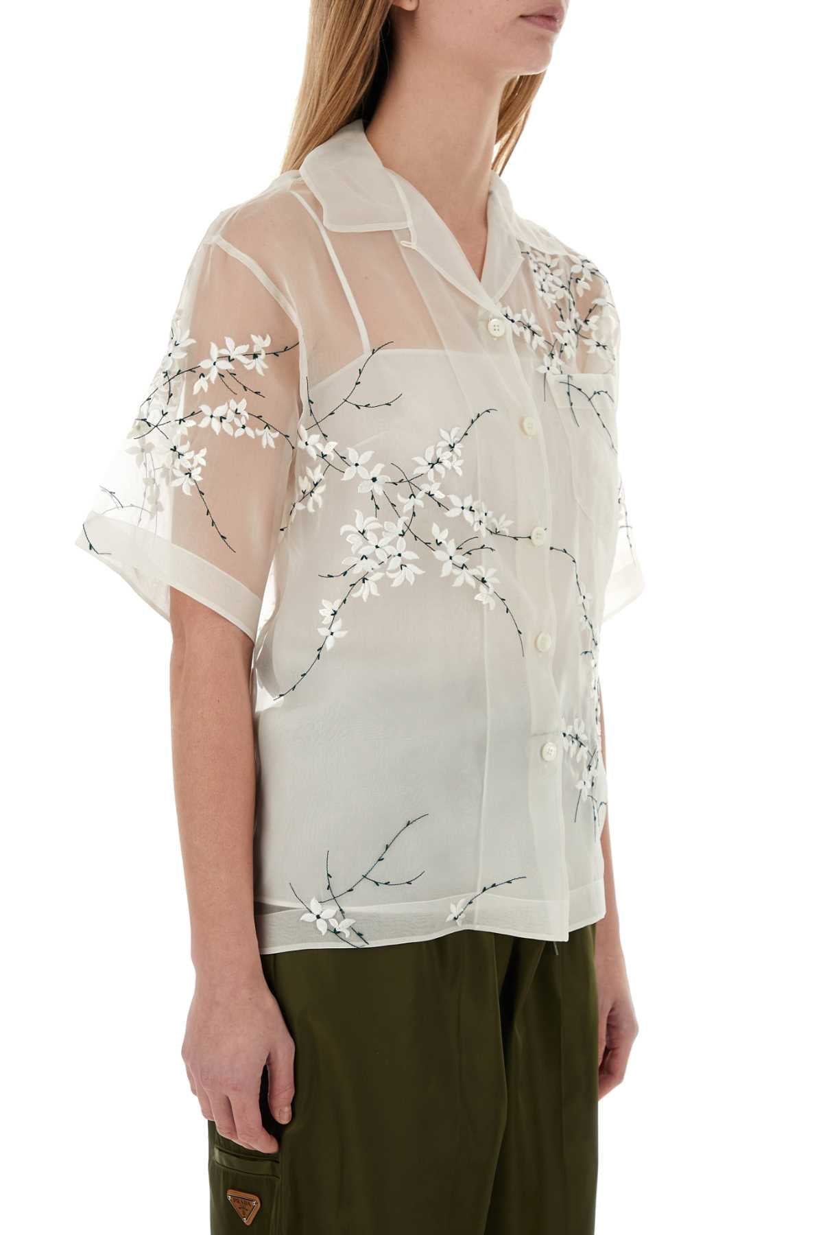 Prada Women White Silk Blend See-Through Shirt
