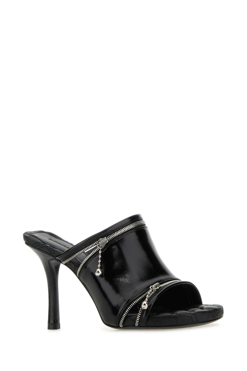 Burberry Women Black Leather Peep Mules