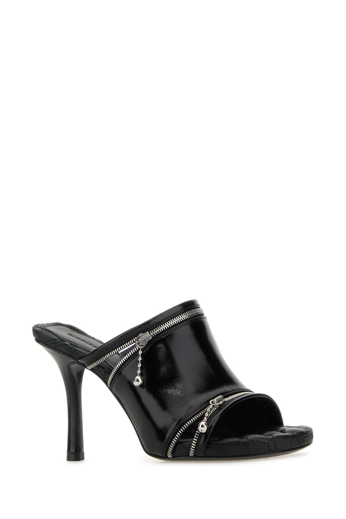 Burberry Women Black Leather Peep Mules