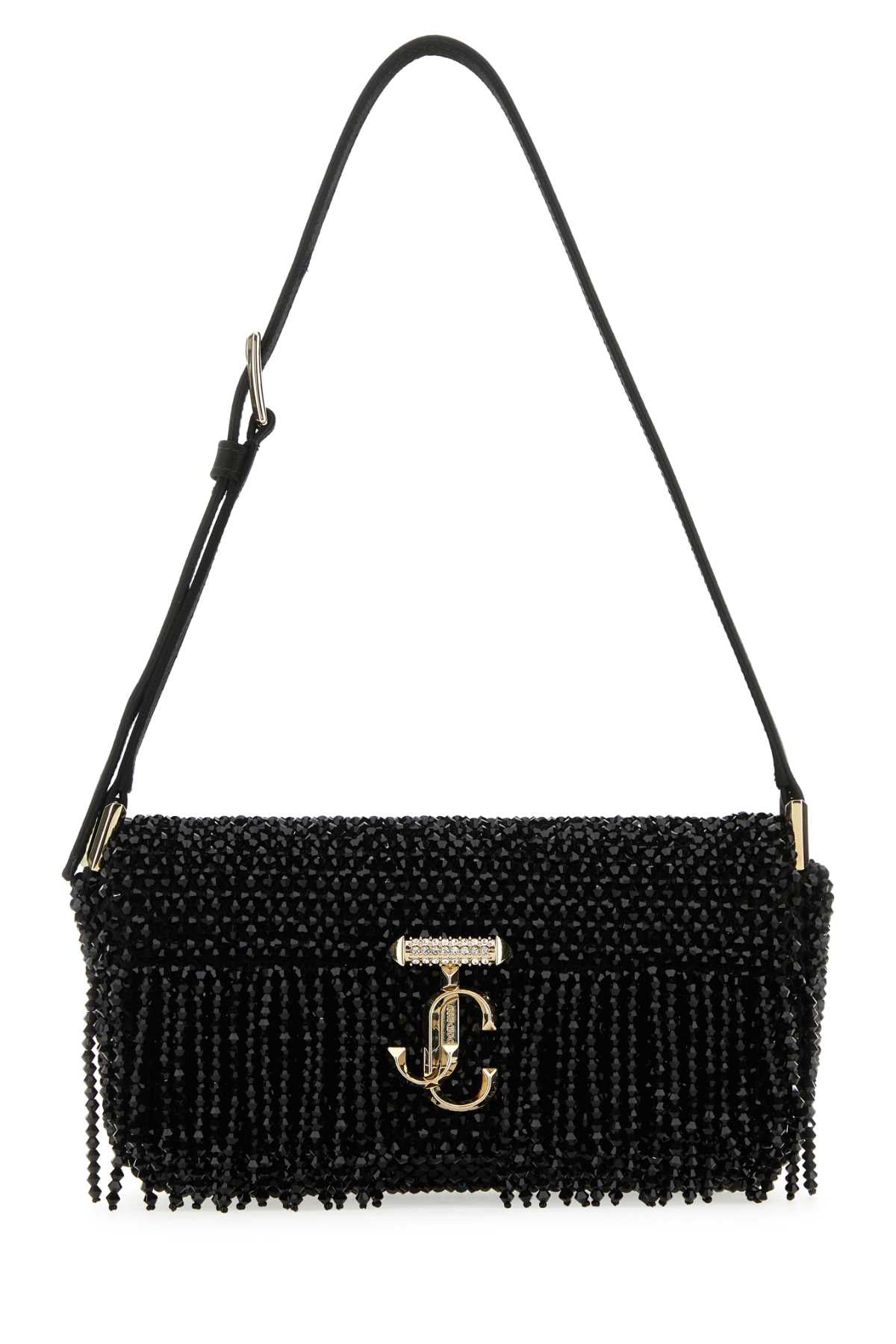 Jimmy Choo Women Black Satin Mini Avenue Shoulder Bag