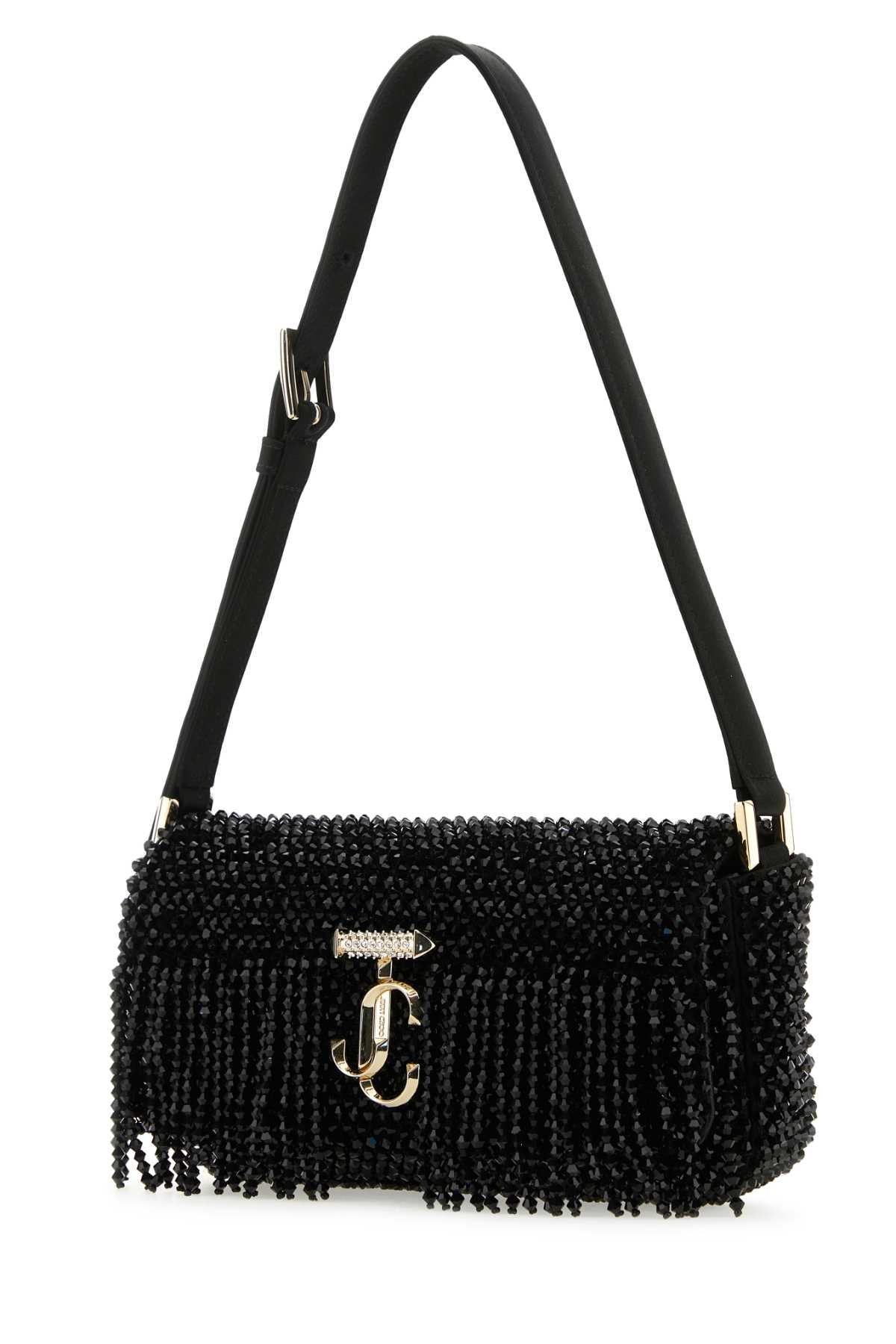 Jimmy Choo Women Black Satin Mini Avenue Shoulder Bag