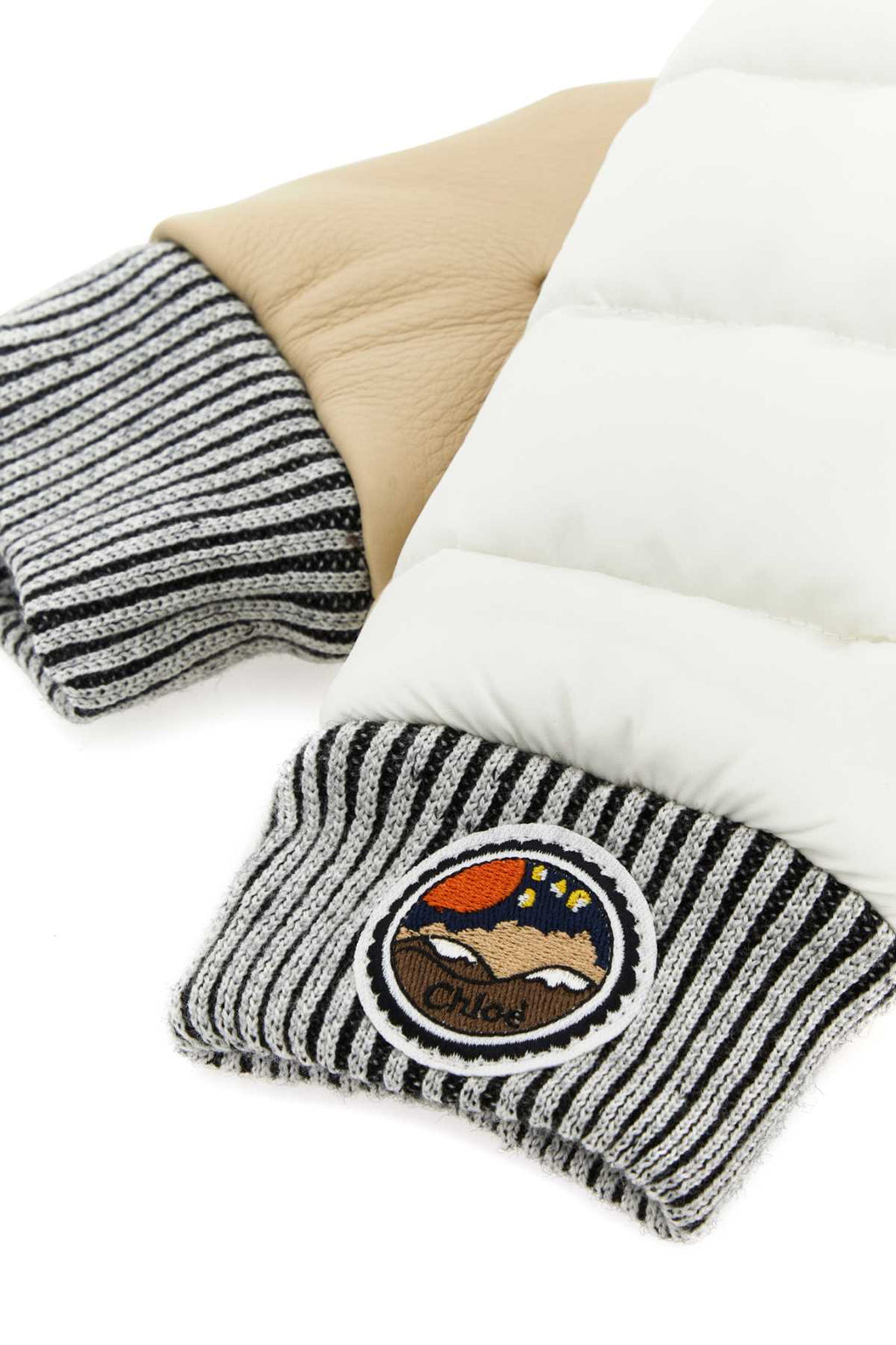 Chloe Women Two-Tone Nylon And Leather Gloves