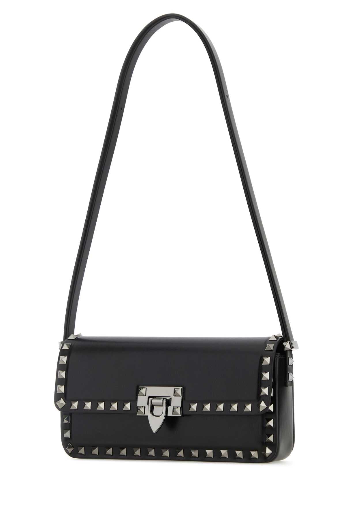 Valentino Garavani Women Black Leather Rockstud Shoulder Bag