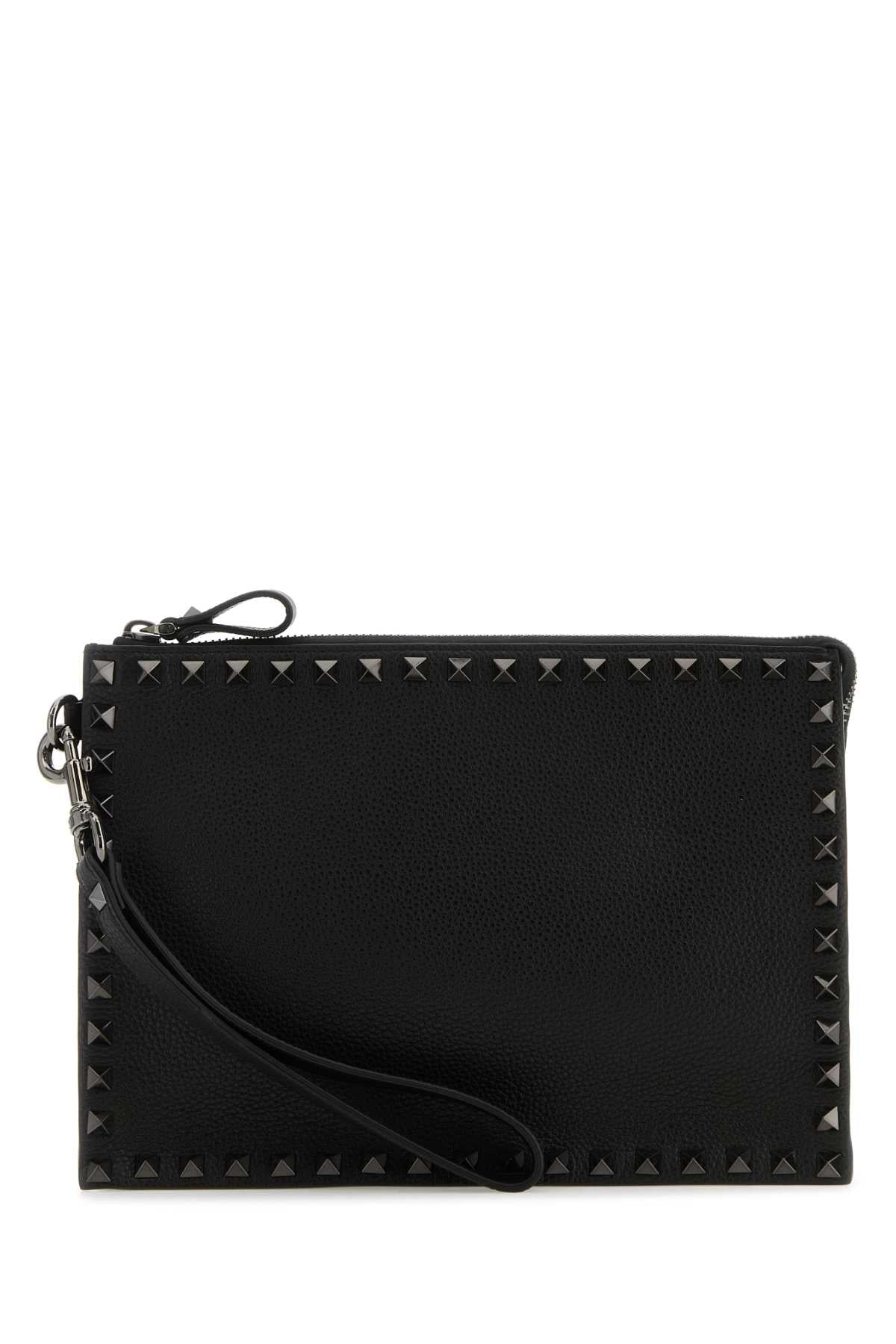 Valentino Garavani Men Black Leather Rockstud Clutch