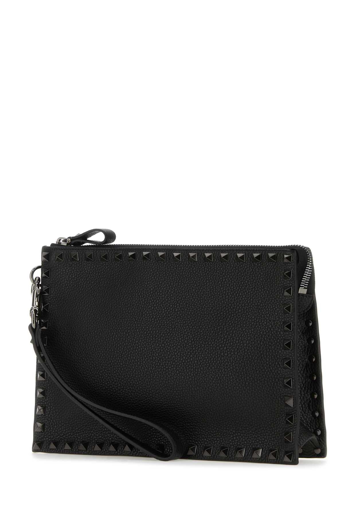 Valentino Garavani Men Black Leather Rockstud Clutch