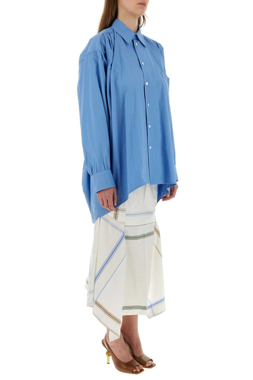 Bottega Veneta Women Light Blue Cotton Blend Oversize Shirt