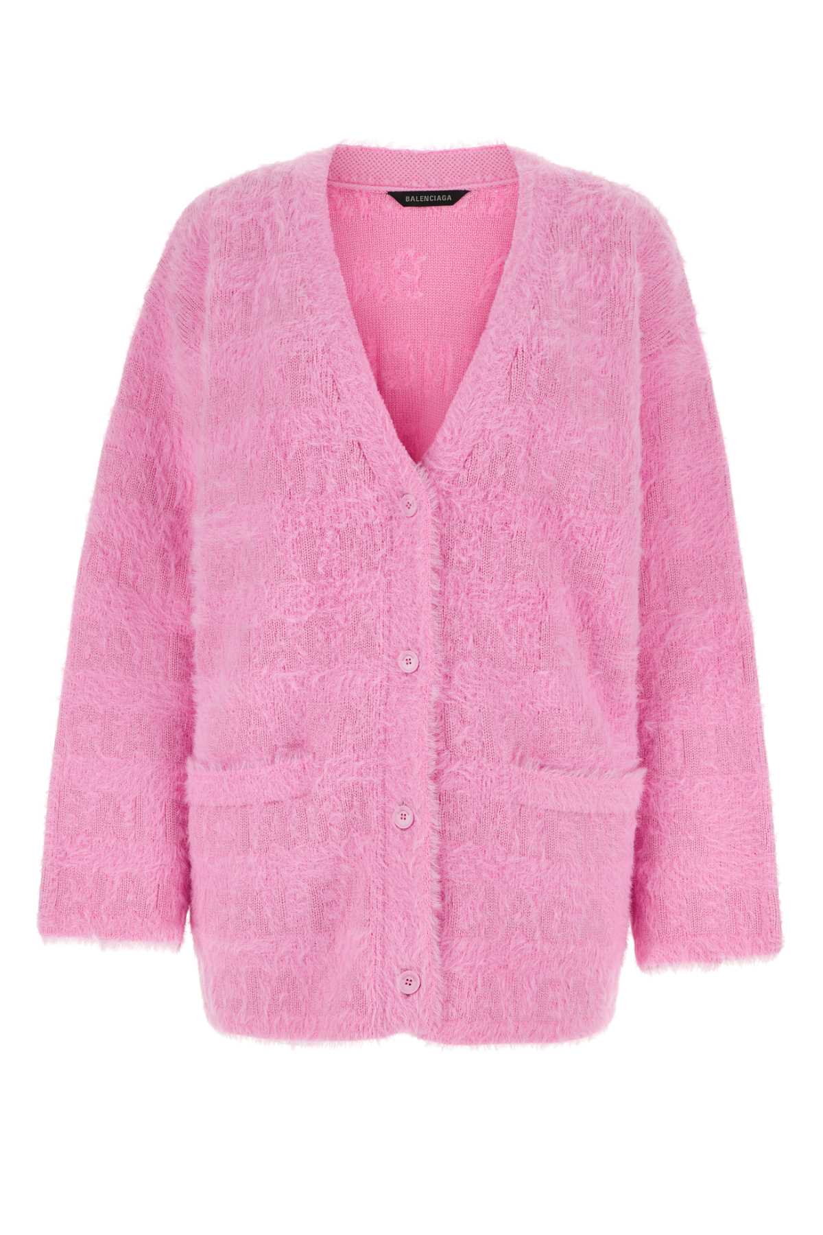 Balenciaga Women Pink Stretch Wool Blend Cardigan