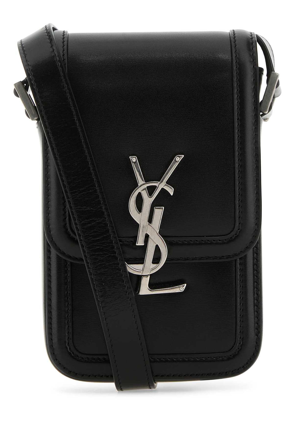 Saint Laurent Men Black Leather Phone Case