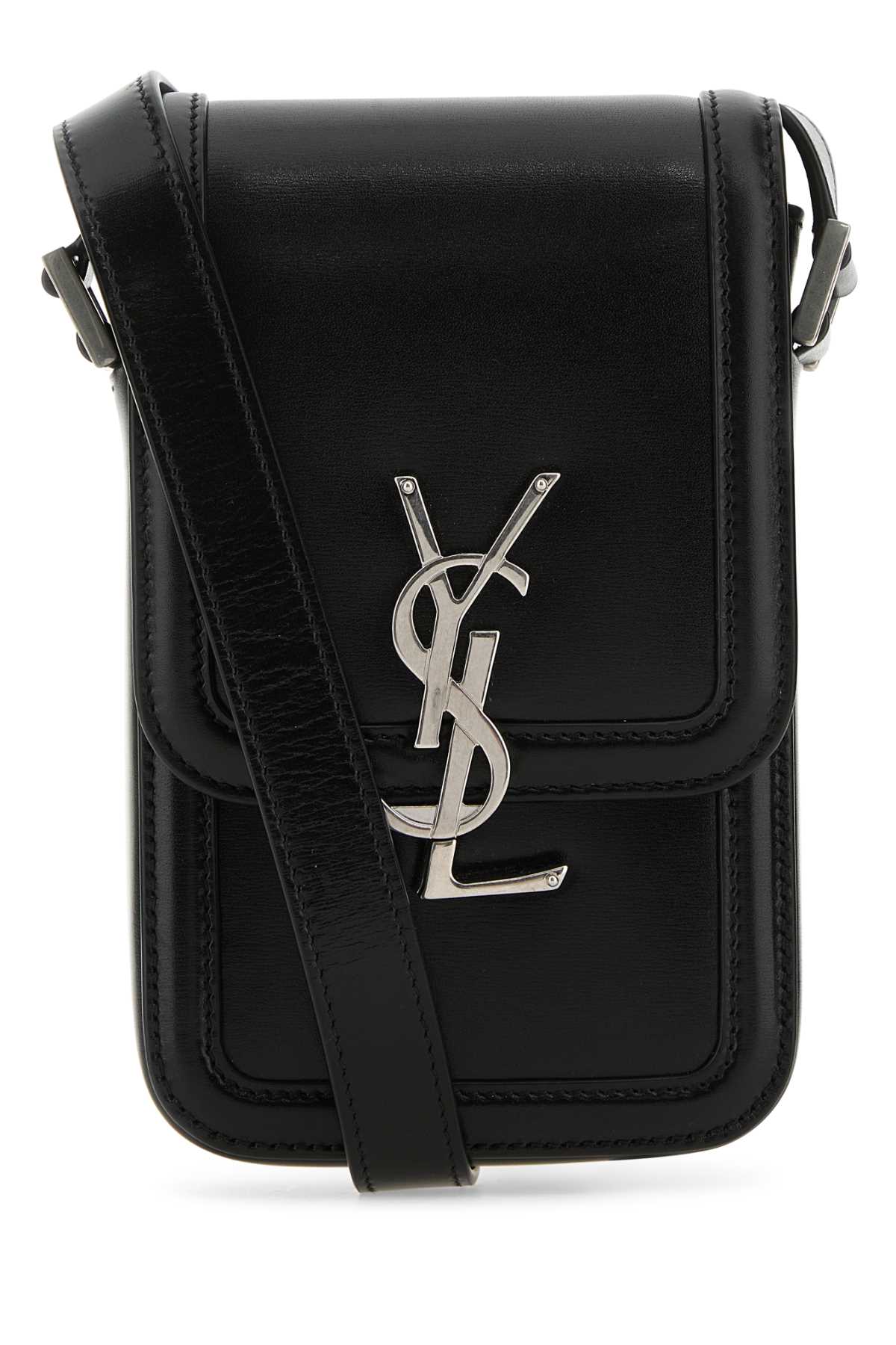 Saint Laurent Men Black Leather Phone Case