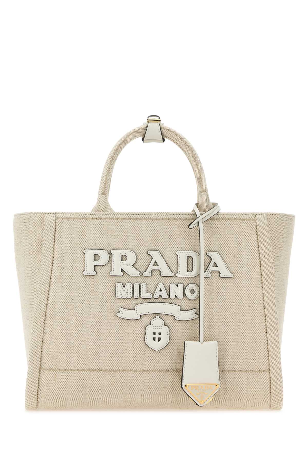 Prada Women Sand Canvas Shopping Bag