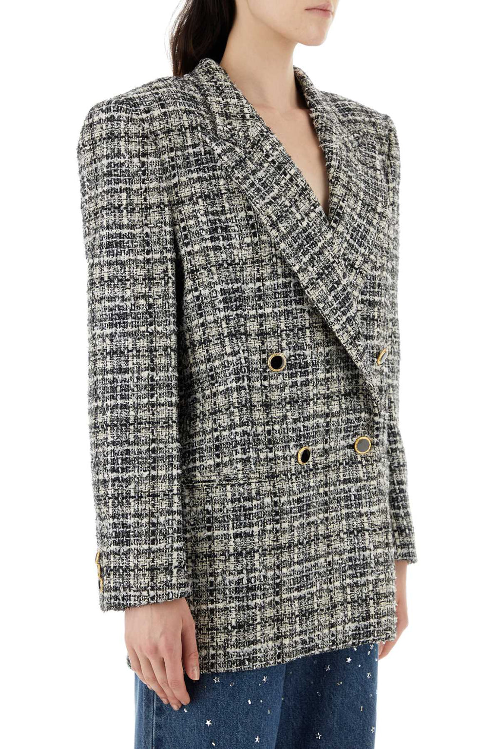 Alessandra Rich Women Embroidered Tweed Oversize Blazer