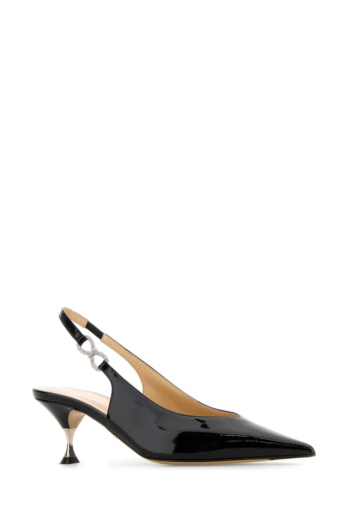 Mach&Mach Women Black Leather Crystal Bow Pumps