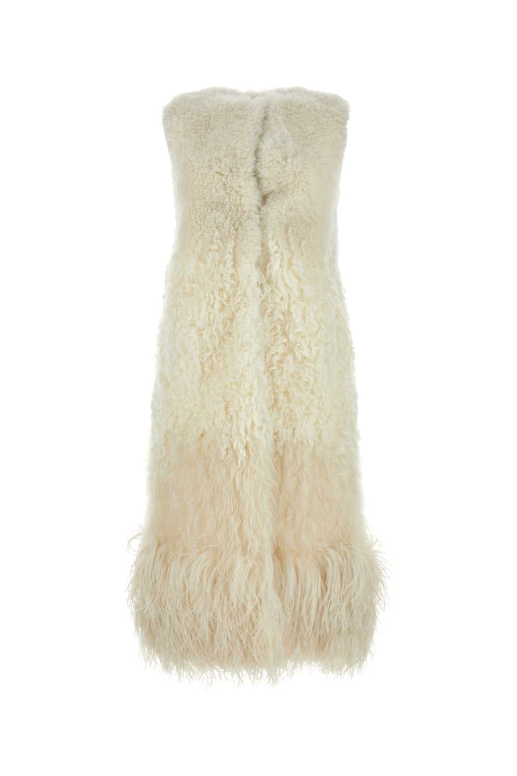 Prada Women Ivory Sleeveless Fur Coat