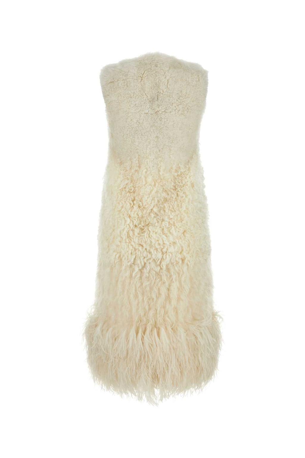 Prada Women Ivory Sleeveless Fur Coat