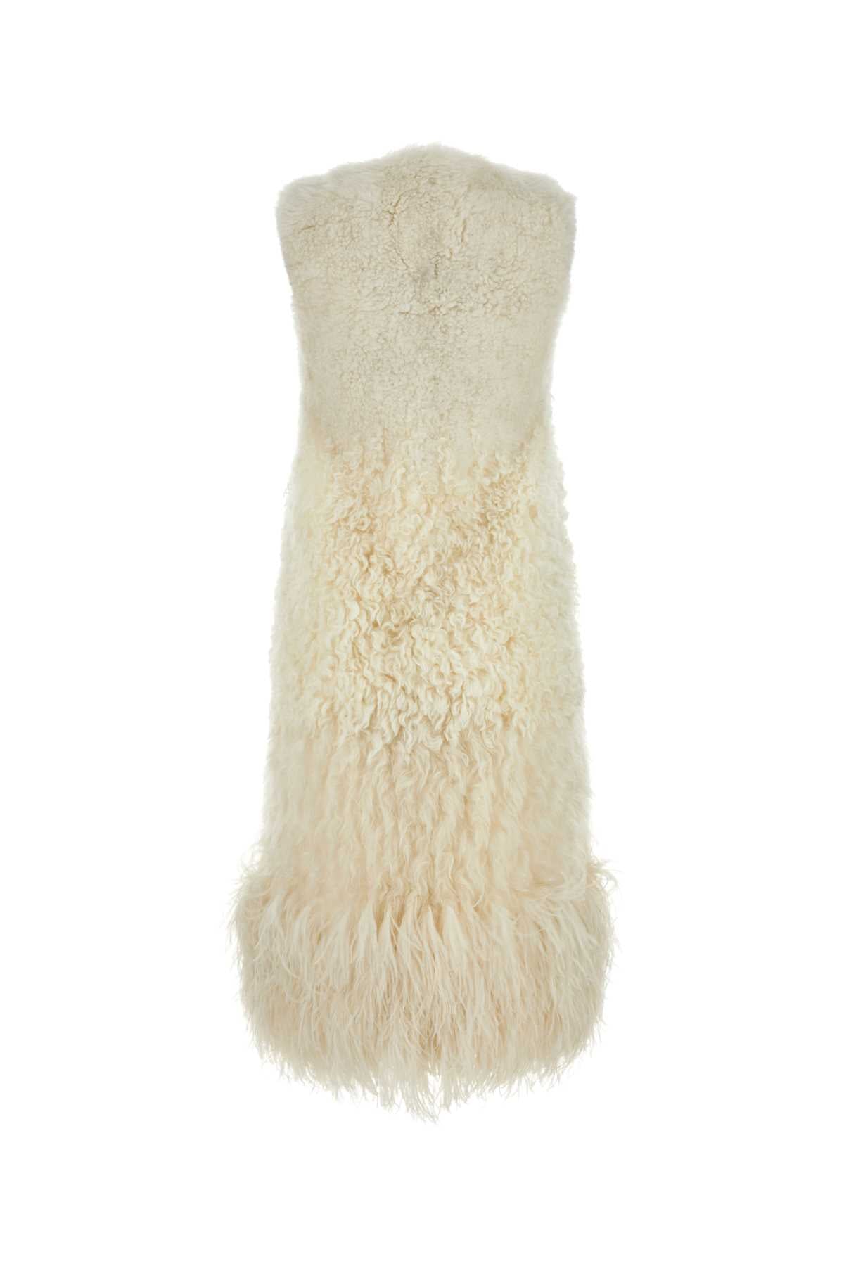 Prada Women Ivory Sleeveless Fur Coat