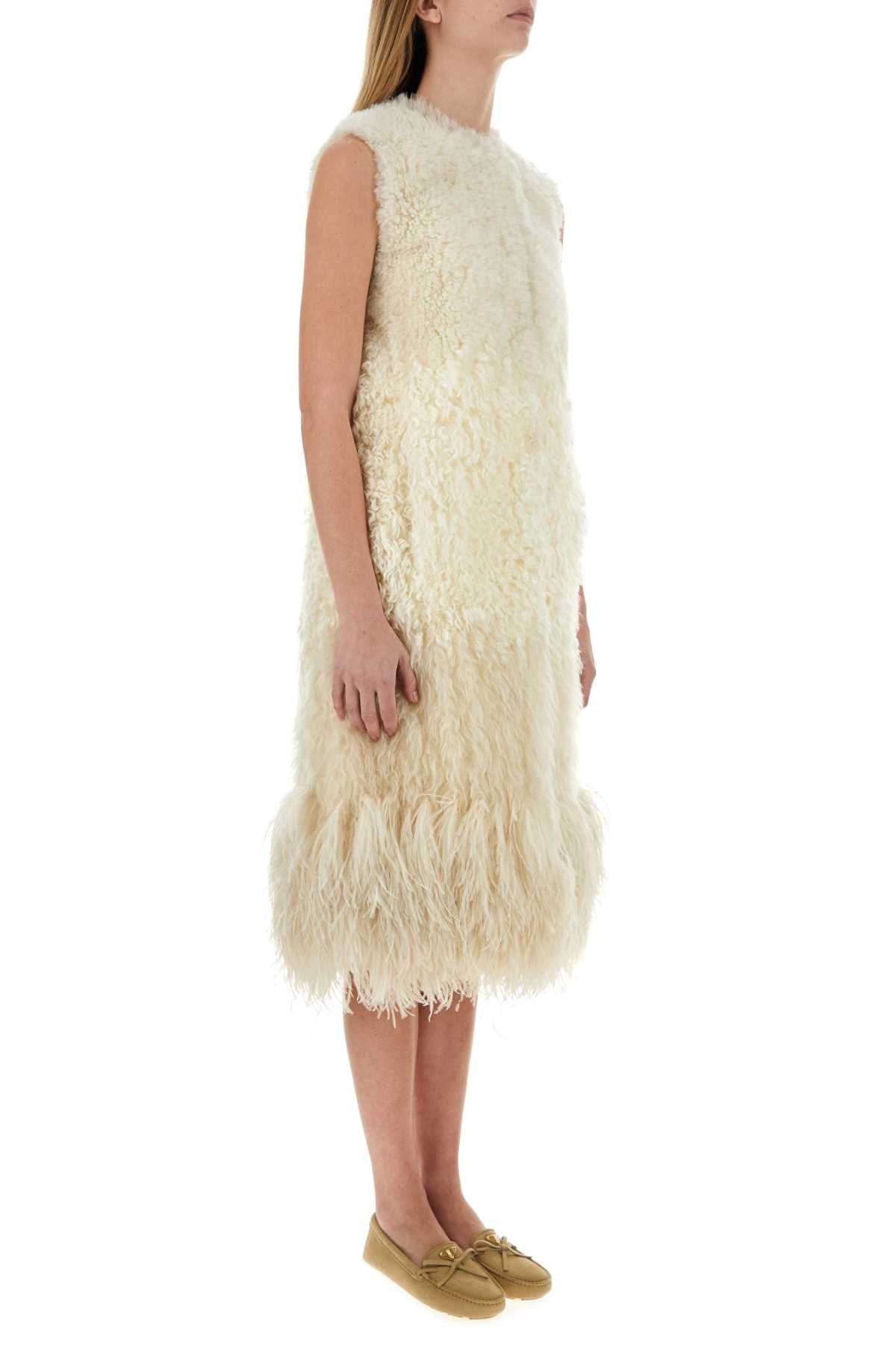 Prada Women Ivory Sleeveless Fur Coat