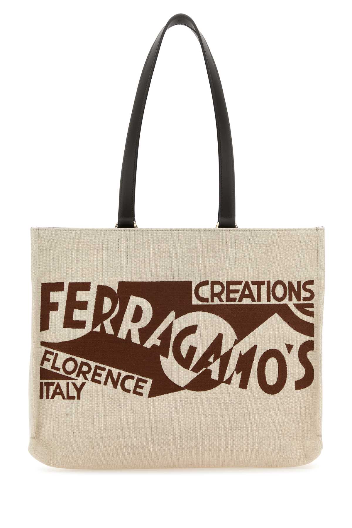 Bolsa de compras feminina Salvatore Ferragamo em lona cor areia.