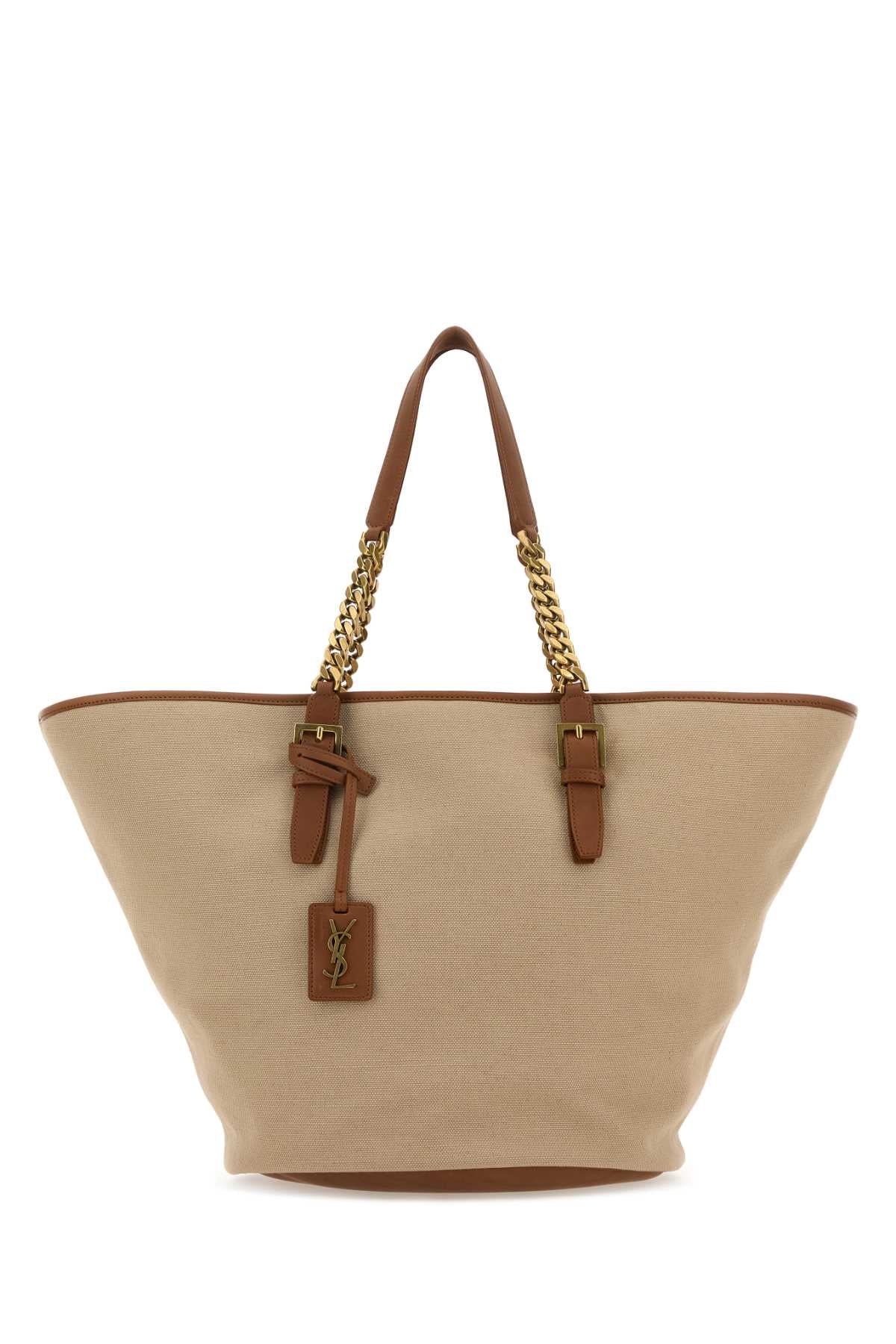 Saint Laurent Women Cappuccino Canvas Panier Shopping Bag