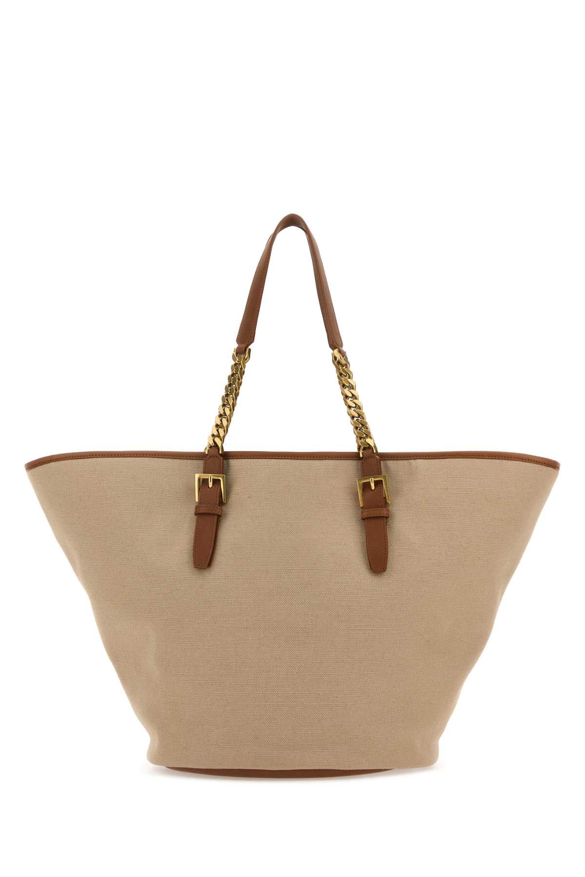 Saint Laurent Women Cappuccino Canvas Panier Shopping Bag