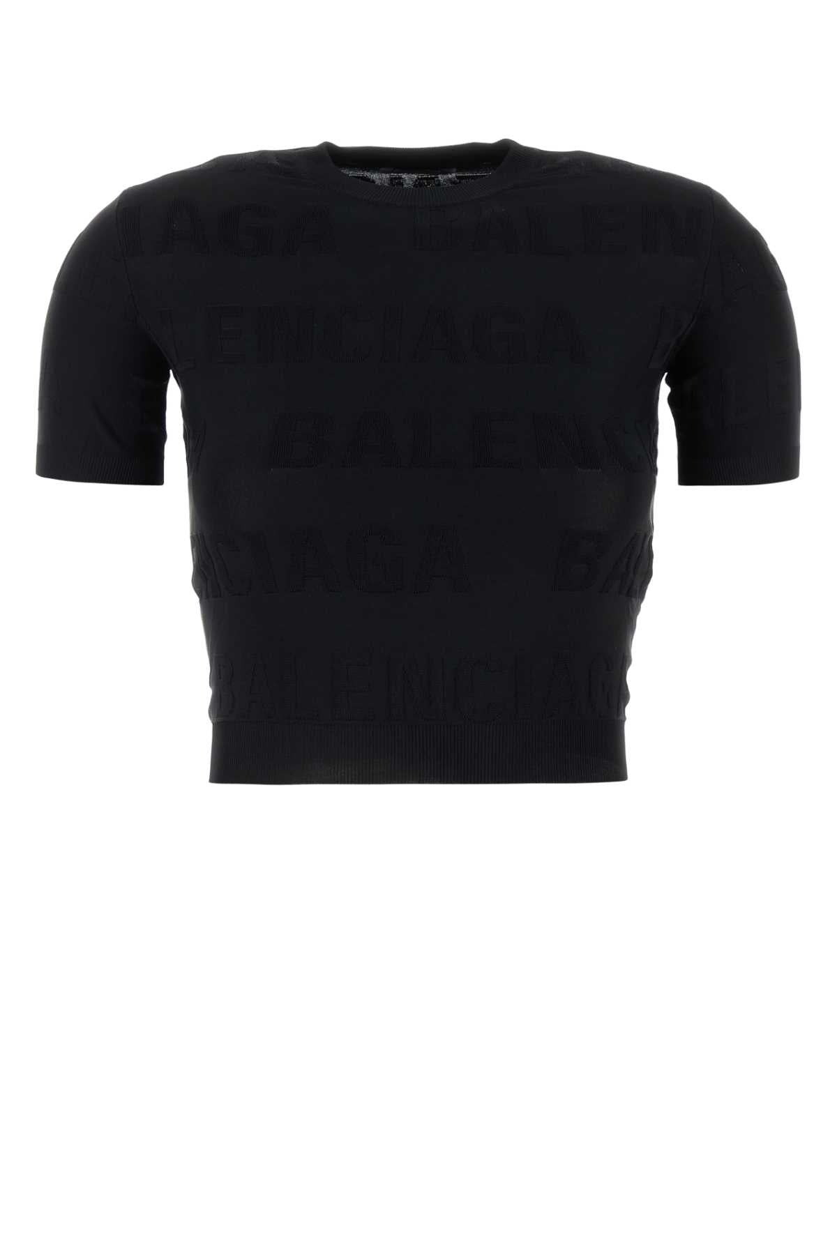 Balenciaga Women Black Stretch Viscose Blend T-Shirt
