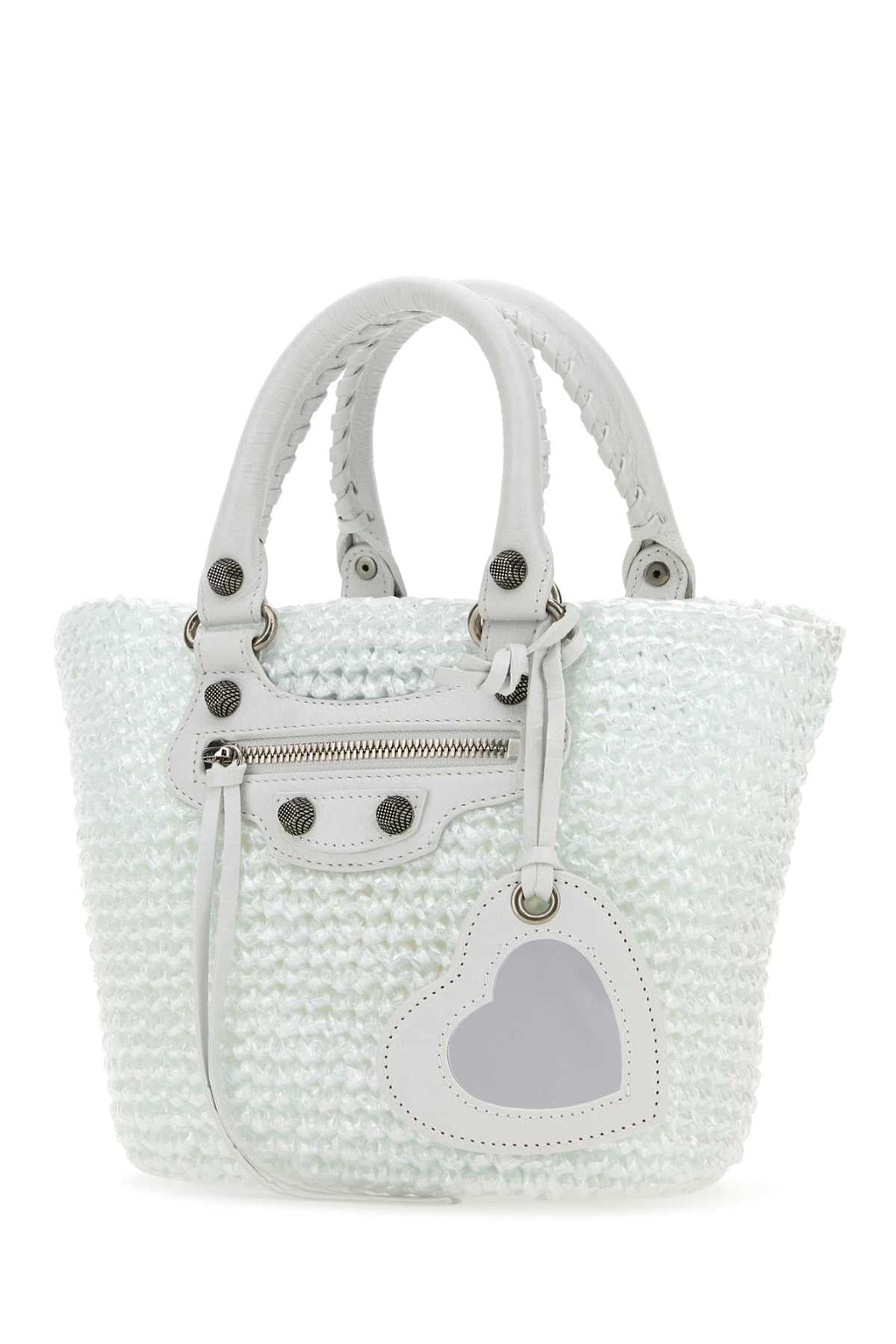 Balenciaga Women White Raffia Small Le Cagole Panier Handbag