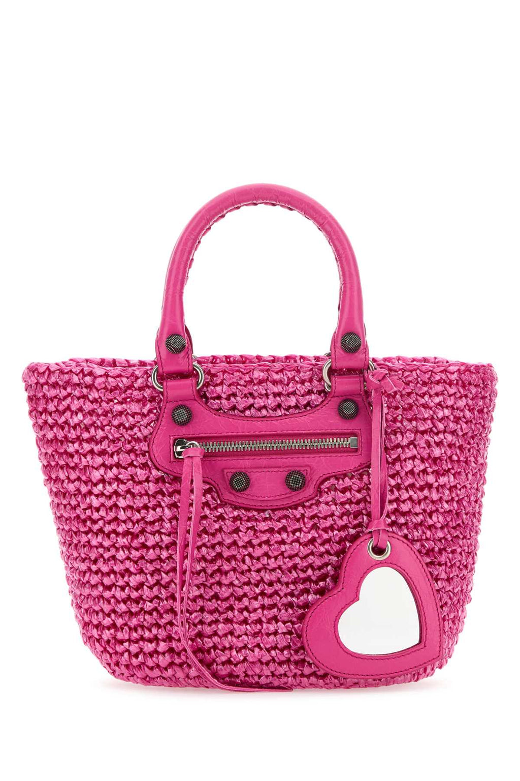 Balenciaga Women Fuchsia Raffia Small Le Cagole Panier Handbag
