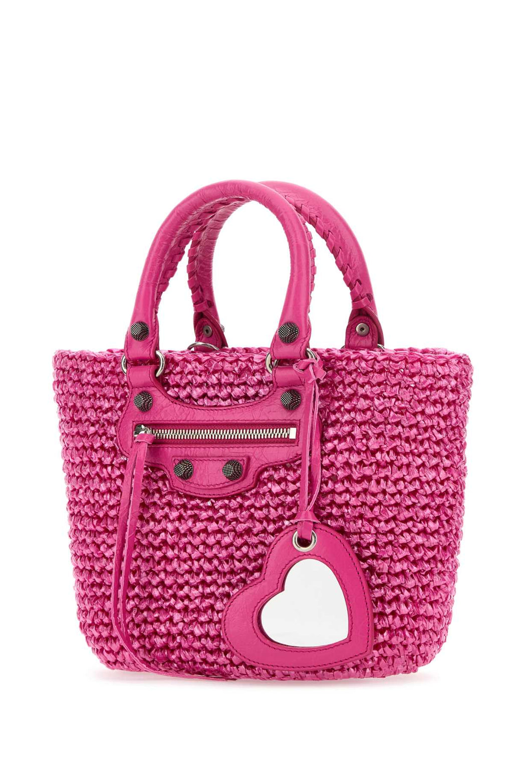 Balenciaga Women Fuchsia Raffia Small Le Cagole Panier Handbag