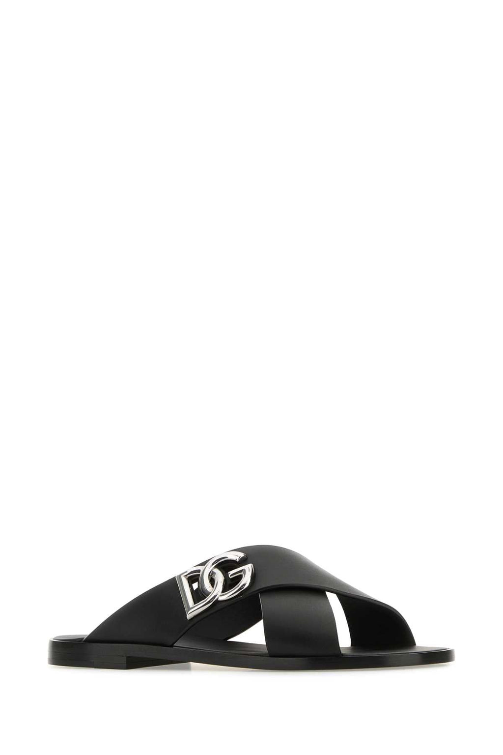 Dolce & Gabbana Men Black Leather Slippers