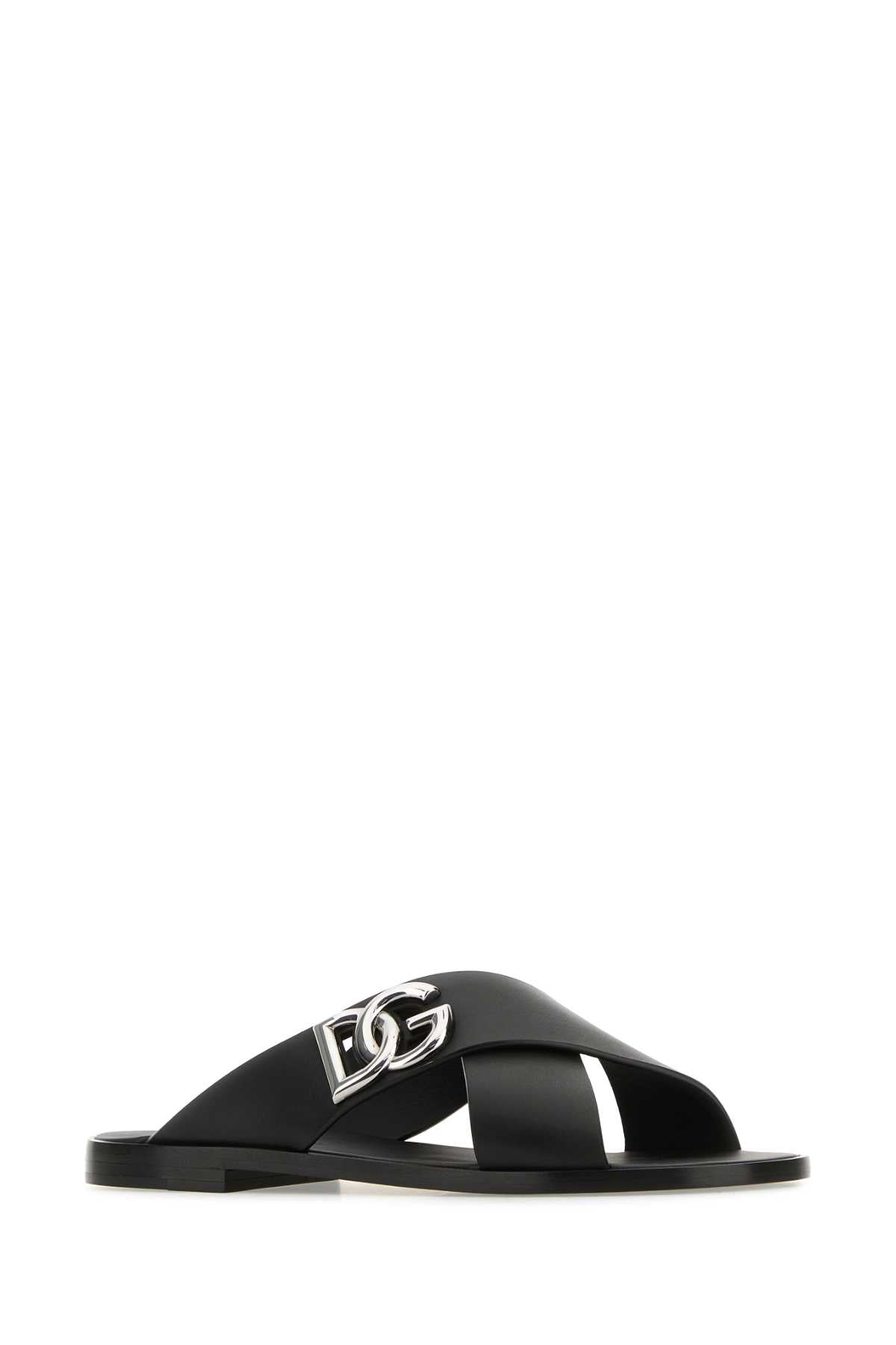 Dolce & Gabbana Men Black Leather Slippers