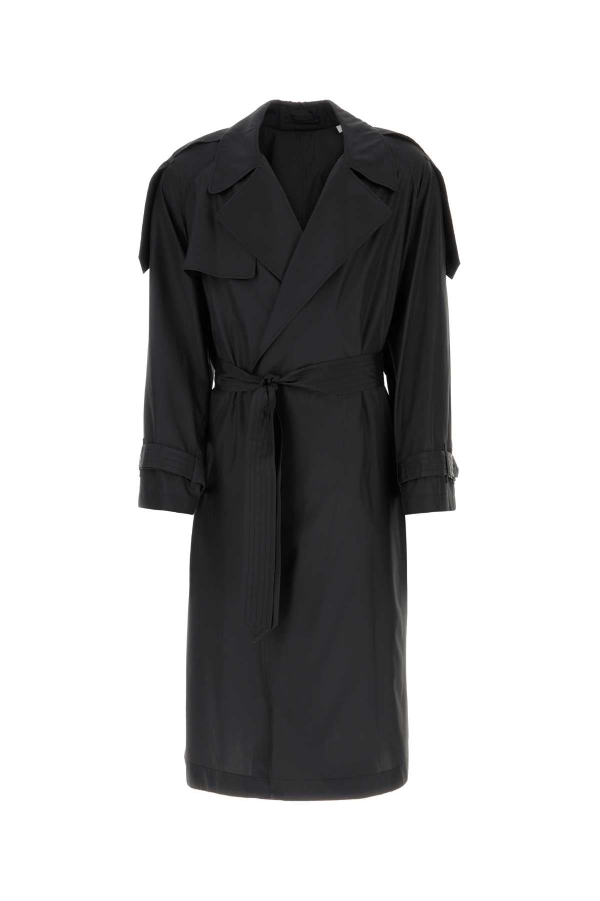 Burberry Men Black Silk Trench Coat