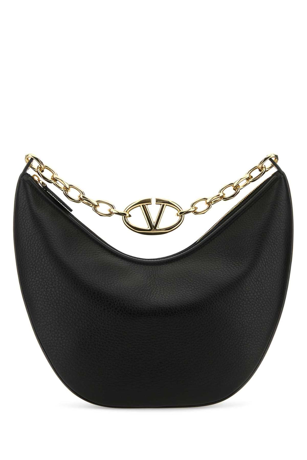 Valentino Garavani Women Black Leather Medium Hobo Vlogo Moon Shoulder Bag