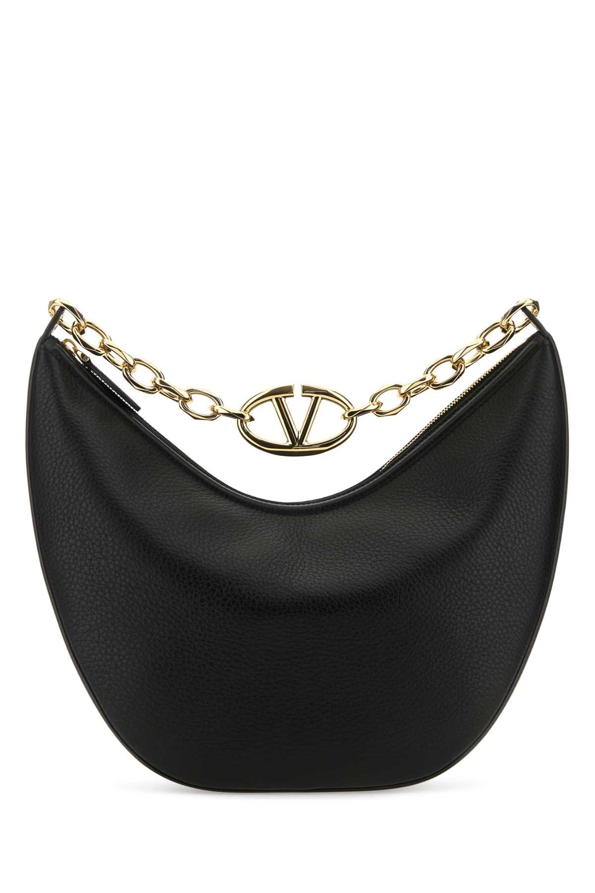 Valentino Garavani Women Black Leather Medium Hobo Vlogo Moon Shoulder Bag