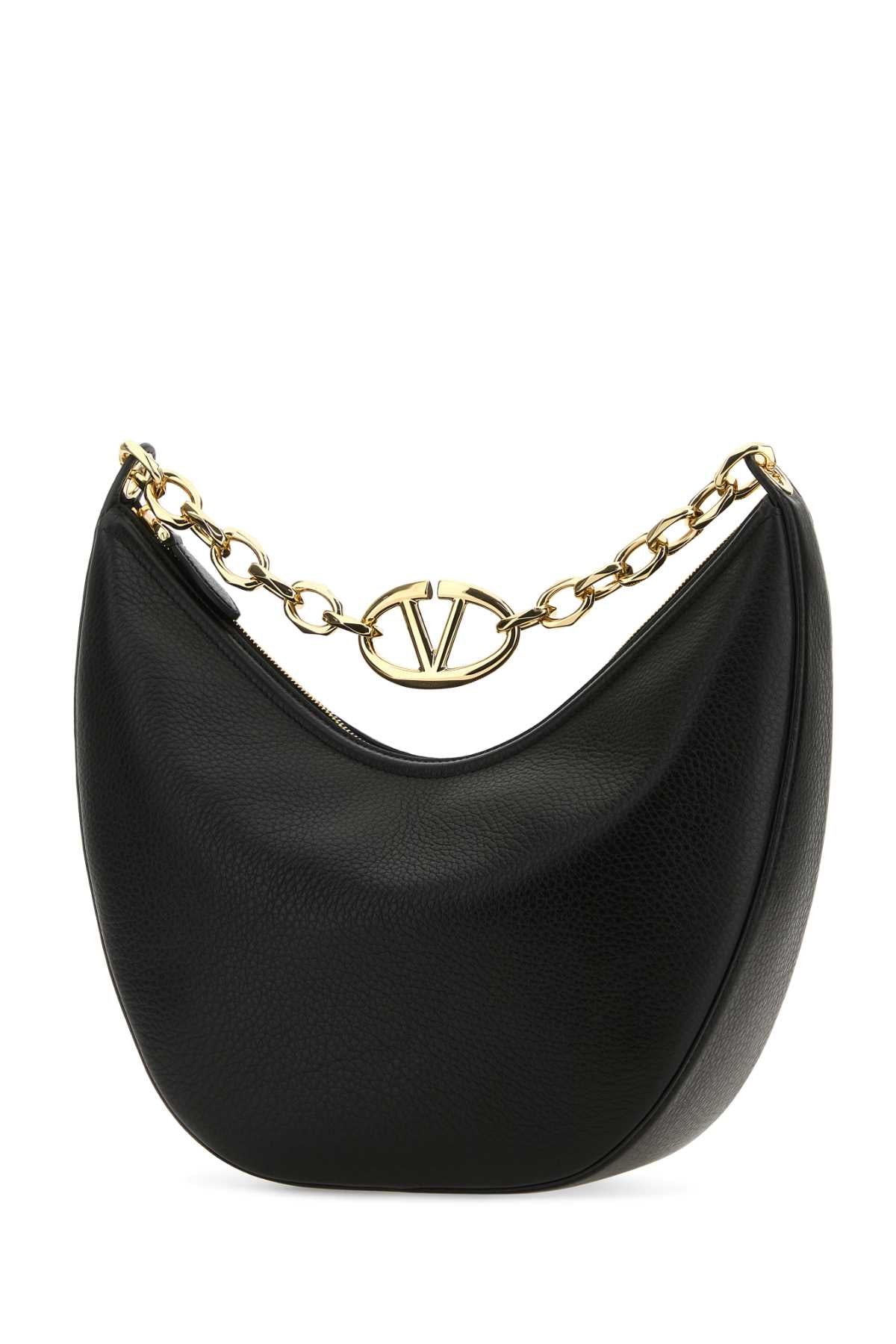 Valentino Garavani Women Black Leather Medium Hobo Vlogo Moon Shoulder Bag