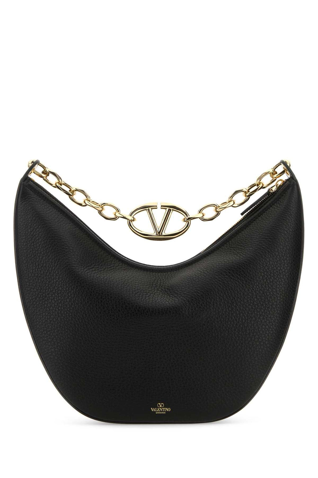 Valentino Garavani Women Black Leather Medium Hobo Vlogo Moon Shoulder Bag