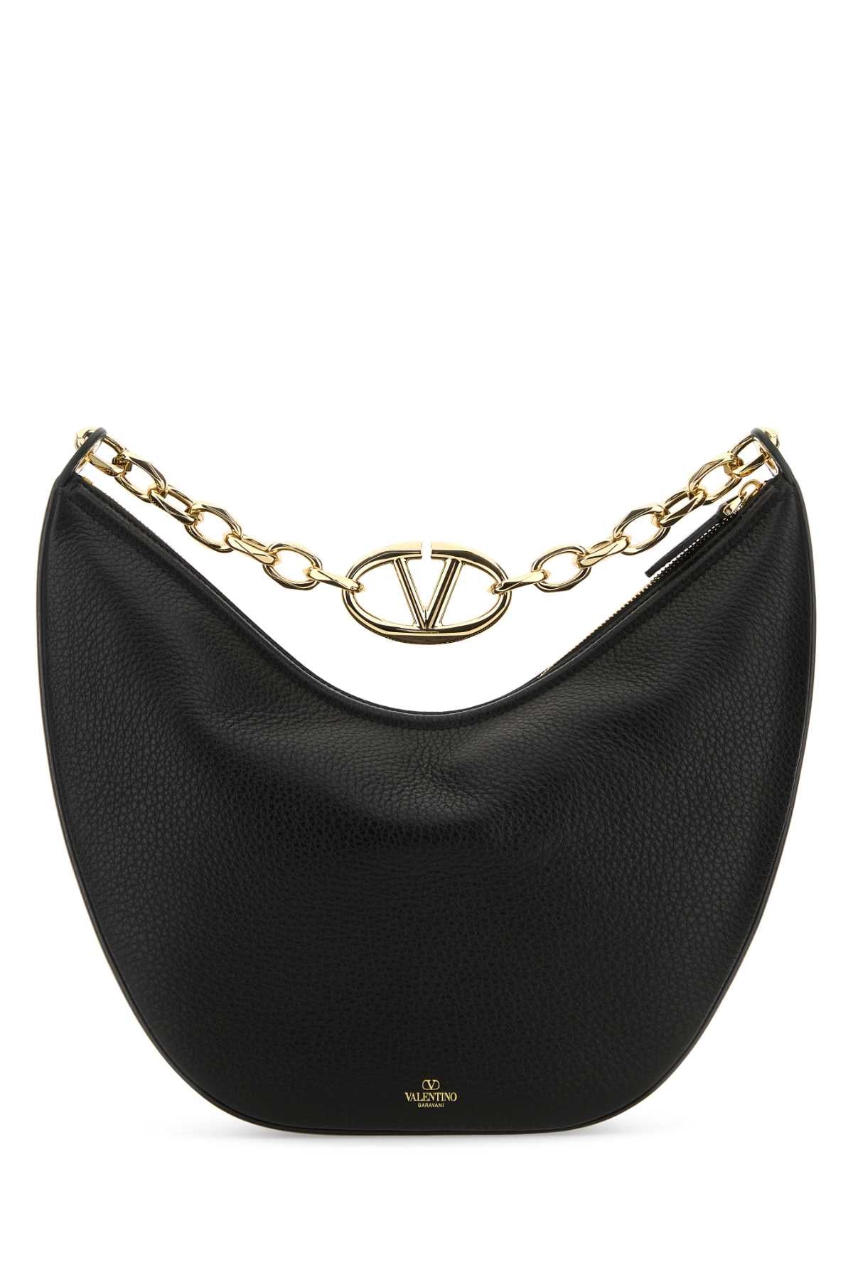 Valentino Garavani Women Black Leather Medium Hobo Vlogo Moon Shoulder Bag