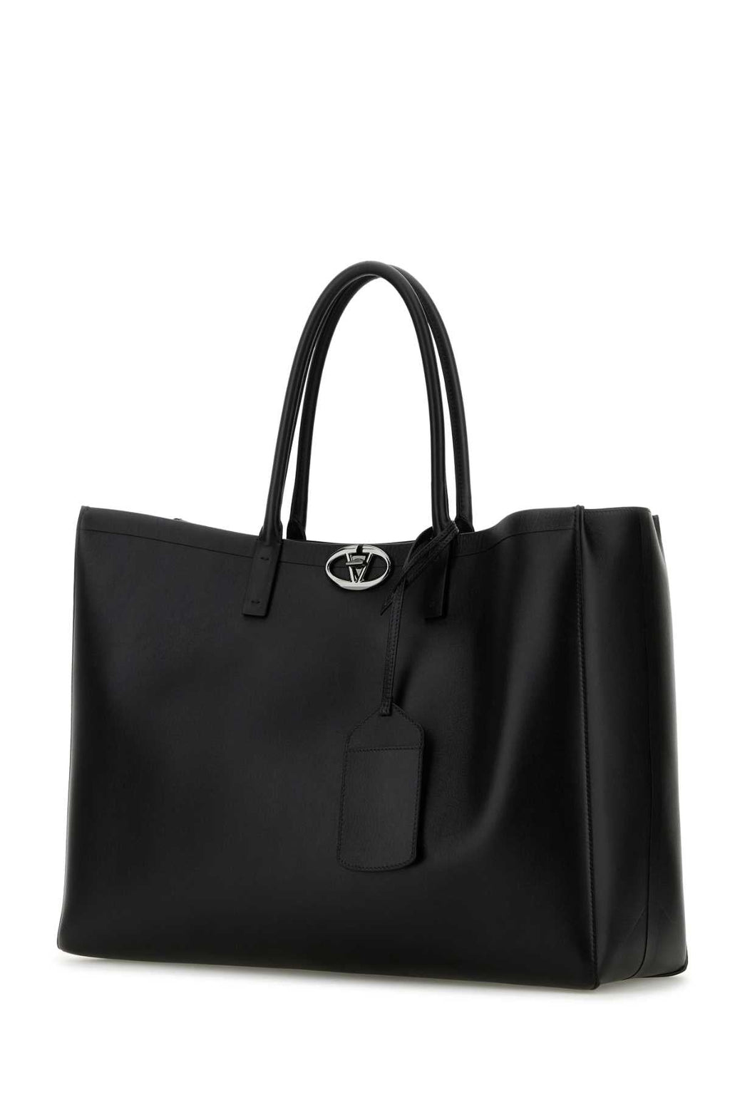 Valentino Garavani Men Black Leather Vlogo Shopping Bag