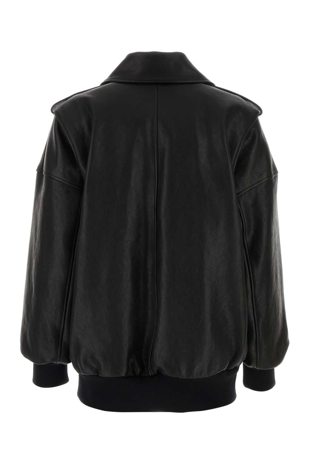 Alexander Mcqueen Women Black Leather Oversize Jacket