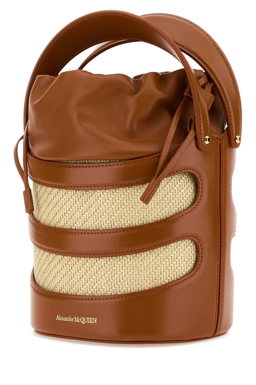Alexander Mcqueen Women Two-Tone Leather And Raffia The Rise Bucket Bag