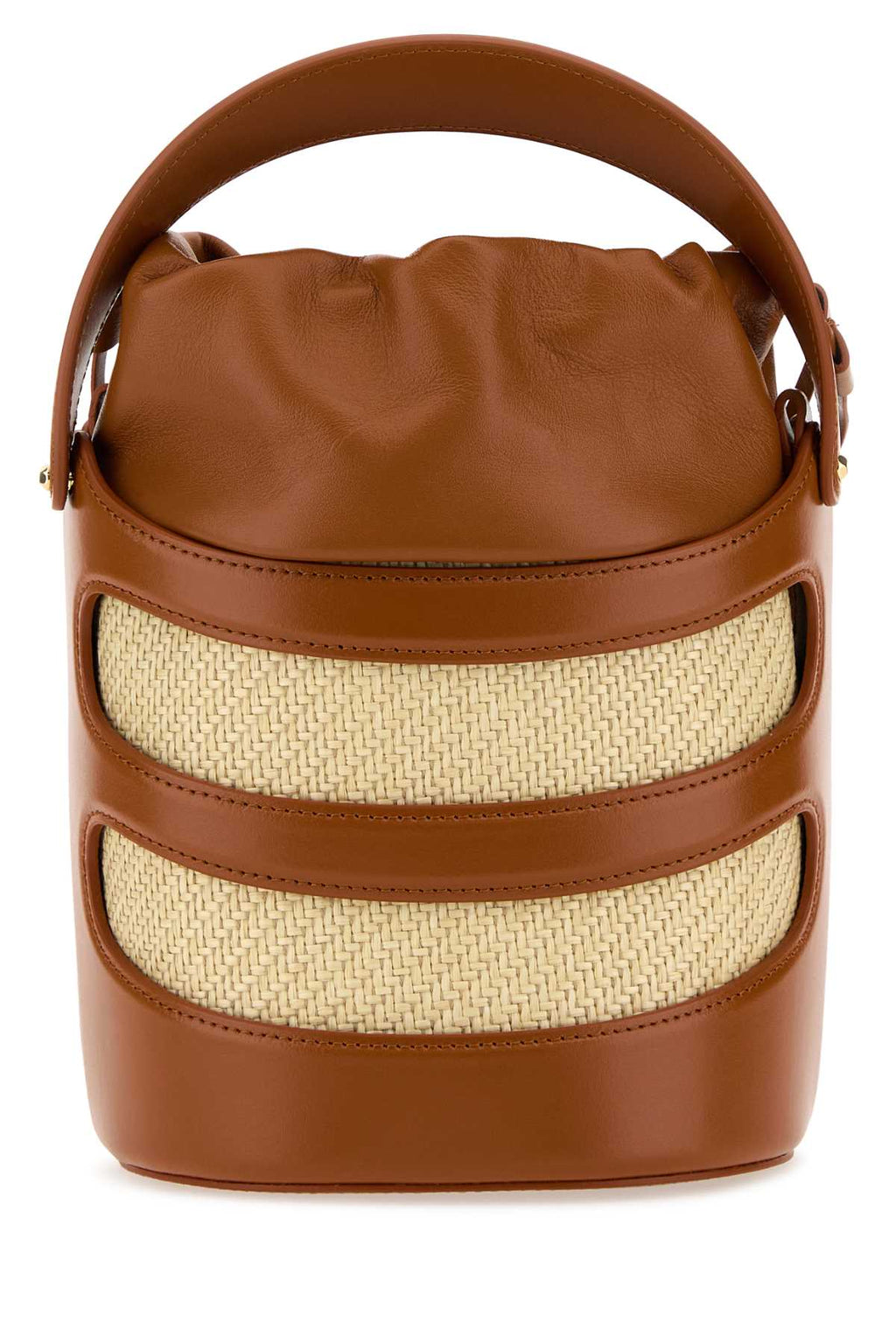 Alexander Mcqueen Women Two-Tone Leather And Raffia The Rise Bucket Bag